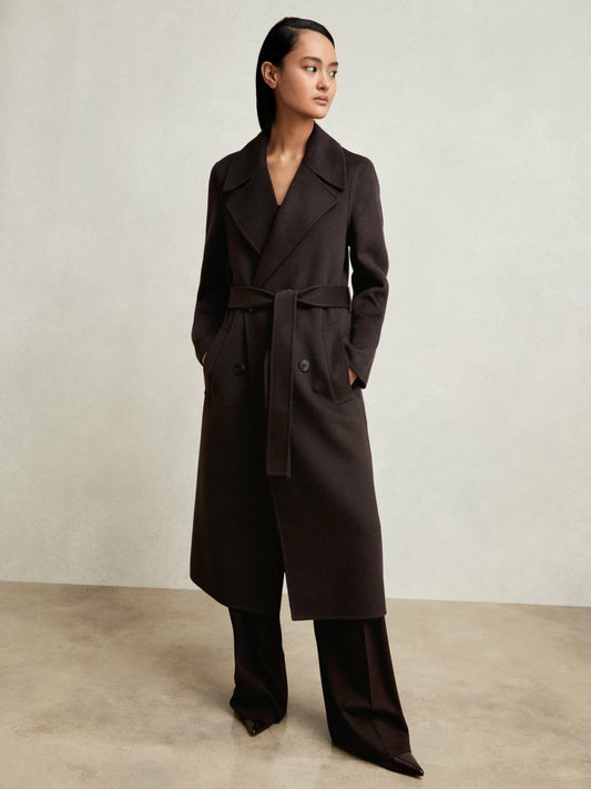 Double-Breasted Blindseam Coat Wool-Blend in Aubergine | Reiss Women Recommended