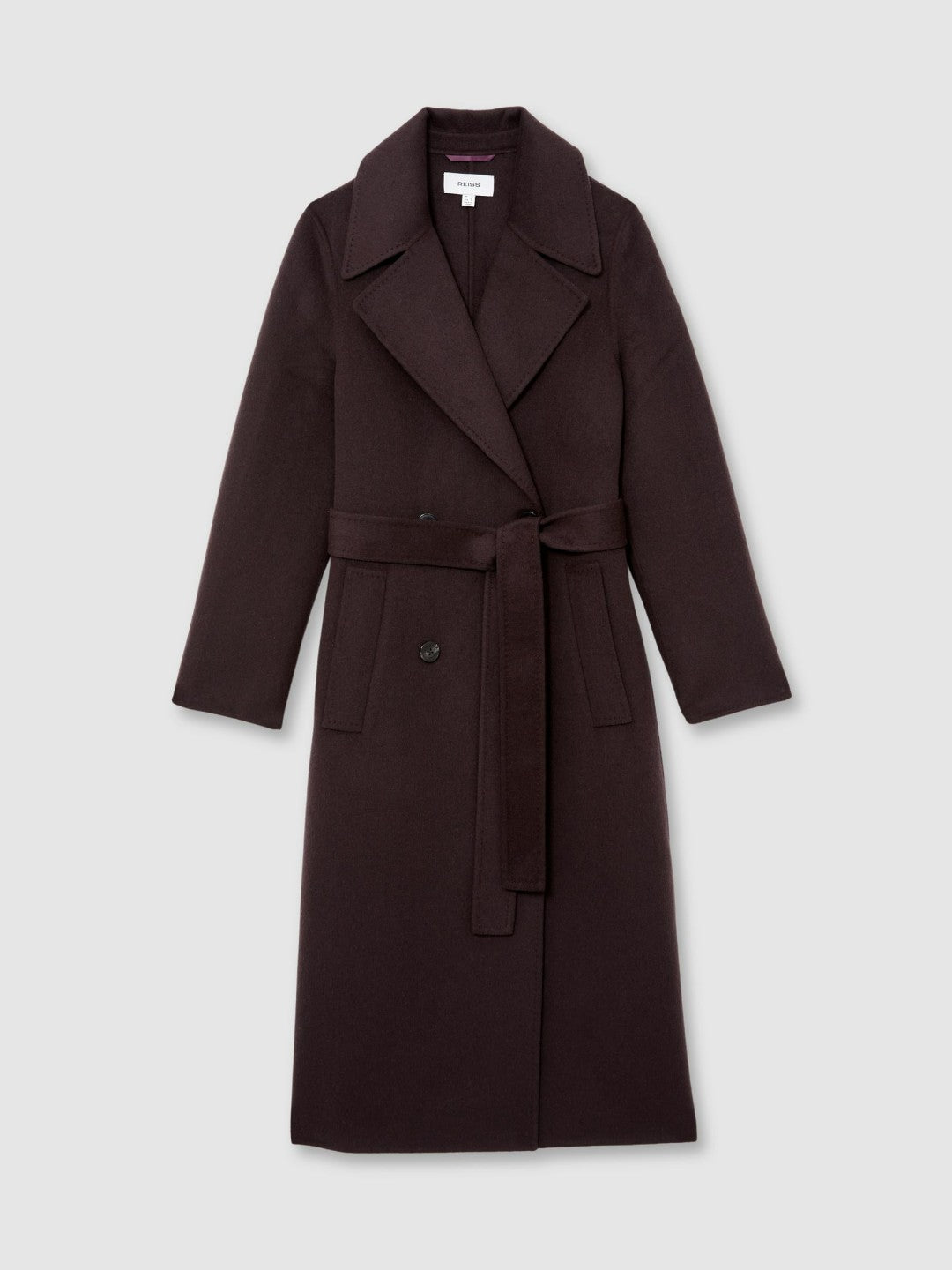 Double-Breasted Blindseam Coat Wool-Blend in Aubergine | Reiss Women Recommended