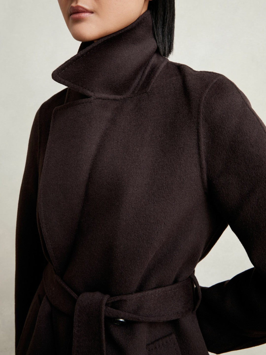 Double-Breasted Blindseam Coat Wool-Blend in Aubergine | Reiss Women Recommended
