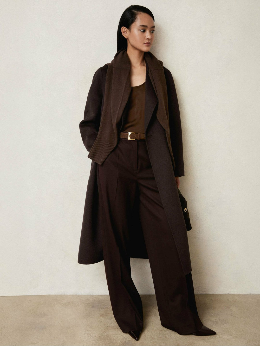 Double-Breasted Blindseam Coat Wool-Blend in Aubergine | Reiss Women Recommended