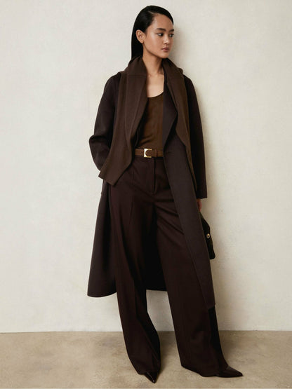 Double-Breasted Blindseam Coat Wool-Blend in Aubergine | Reiss Women Recommended