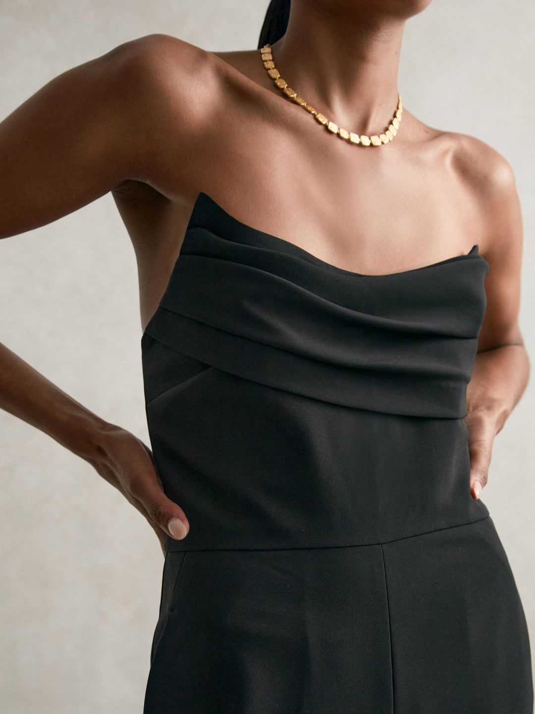 Structured Strapless Wide-Leg Jumpsuit in Black | Reiss Women New