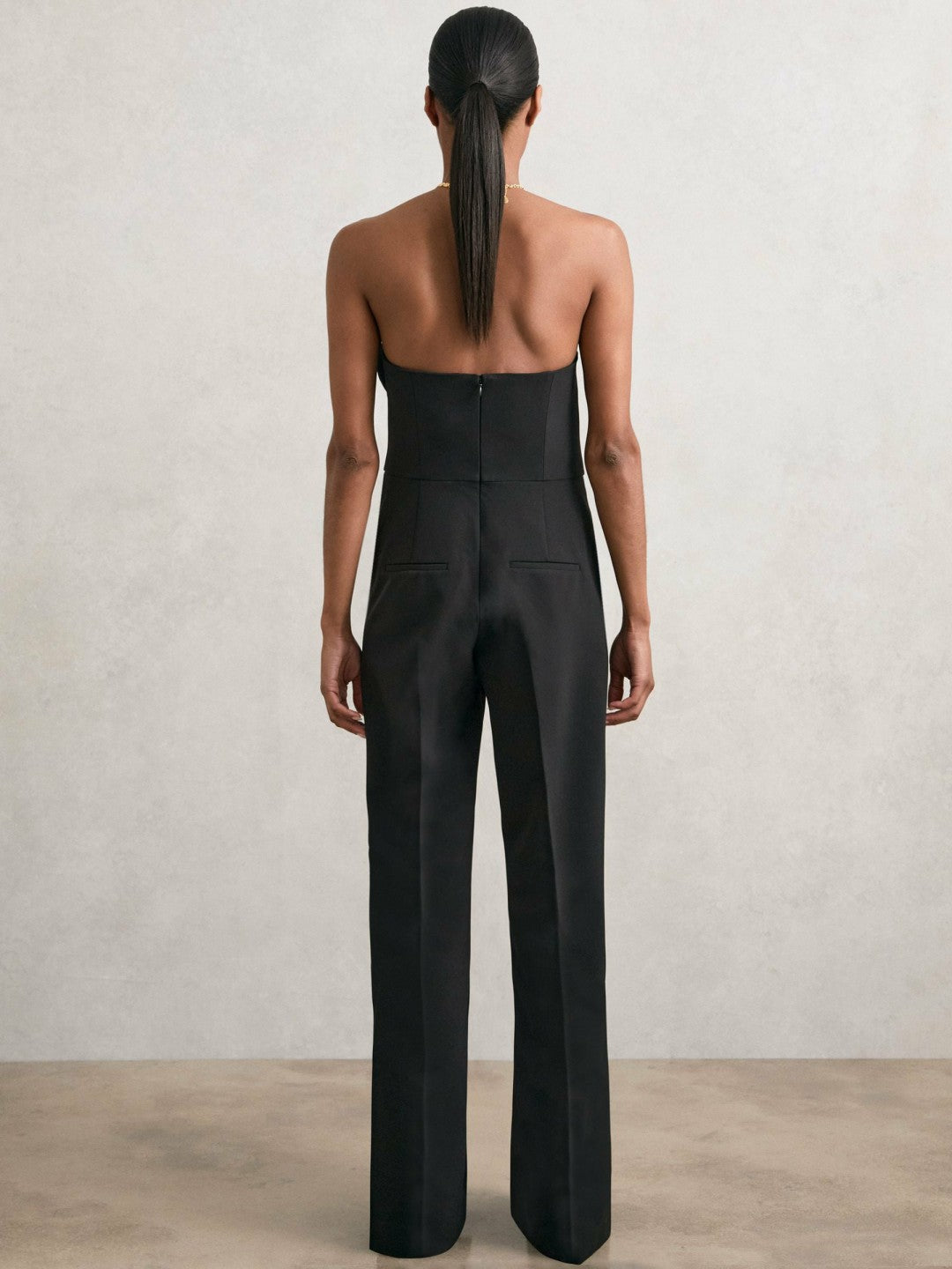 Structured Strapless Wide-Leg Jumpsuit in Black | Reiss Women New