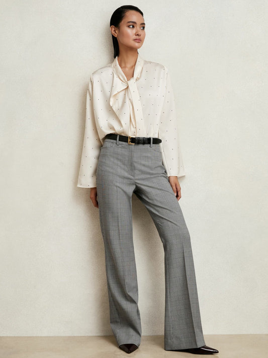 Check Flared Suit Trousers in Grey | Reiss Women Best Seller