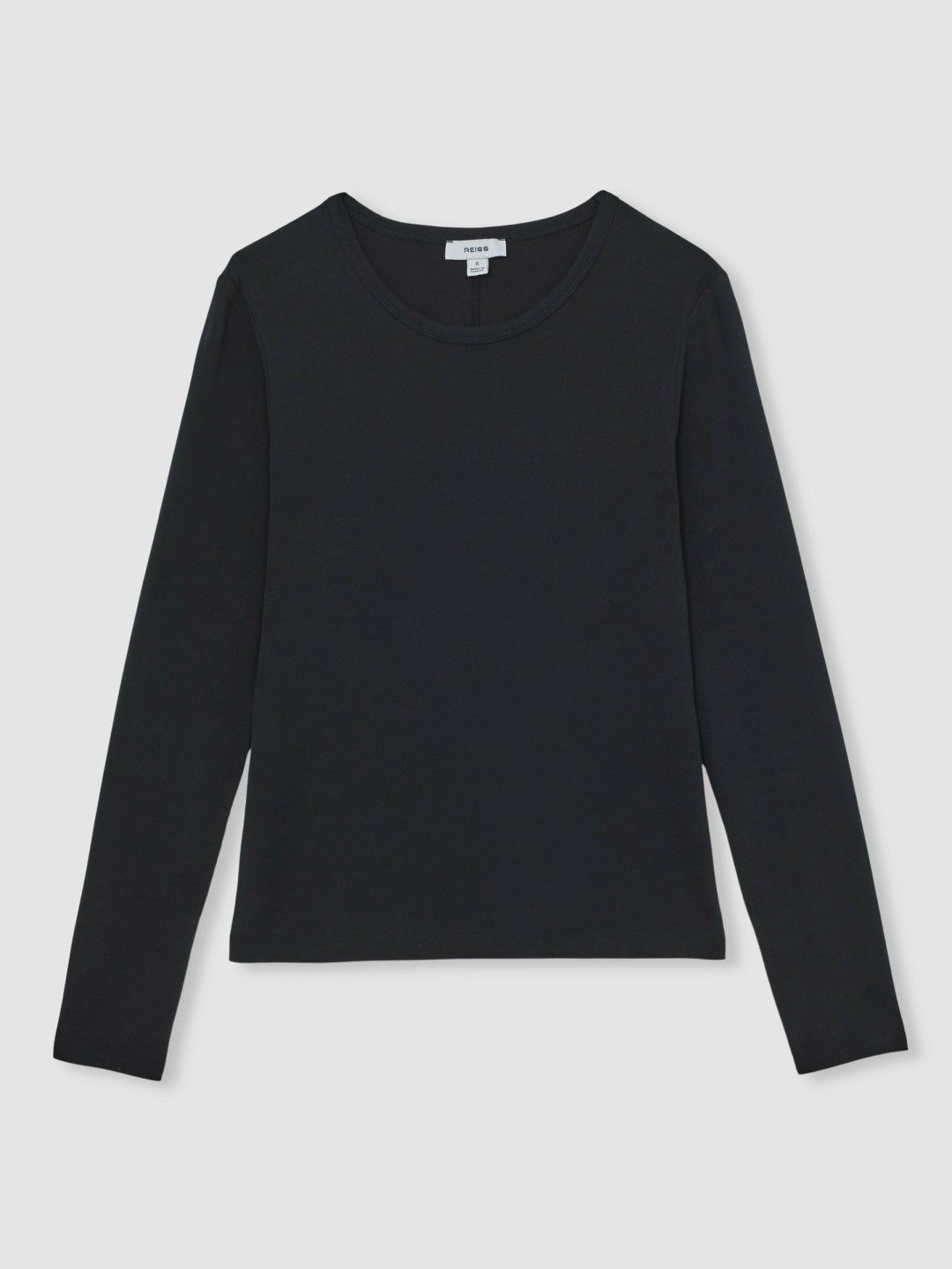 Cotton Crew-Neck Long-Sleeve T-Shirt With Stretch in Black | Reiss Women Best Seller