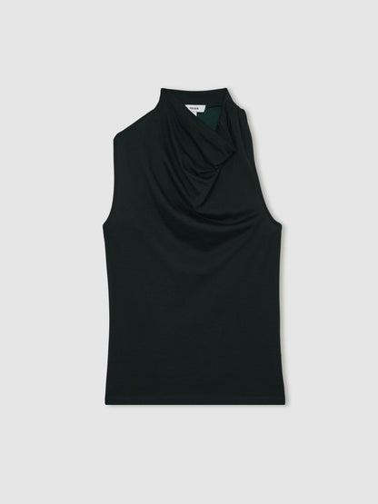 Cotton-Blend Cowl-Neck Sleeveless Top in Green | Reiss Women Premium