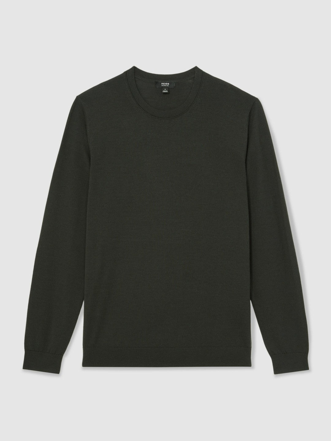 Merino Wool Crew Neck Jumper in Dark Military Green | Reiss Men New