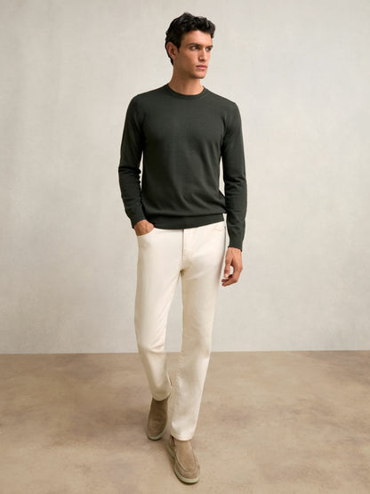 Merino Wool Crew Neck Jumper in Dark Military Green | Reiss Men New