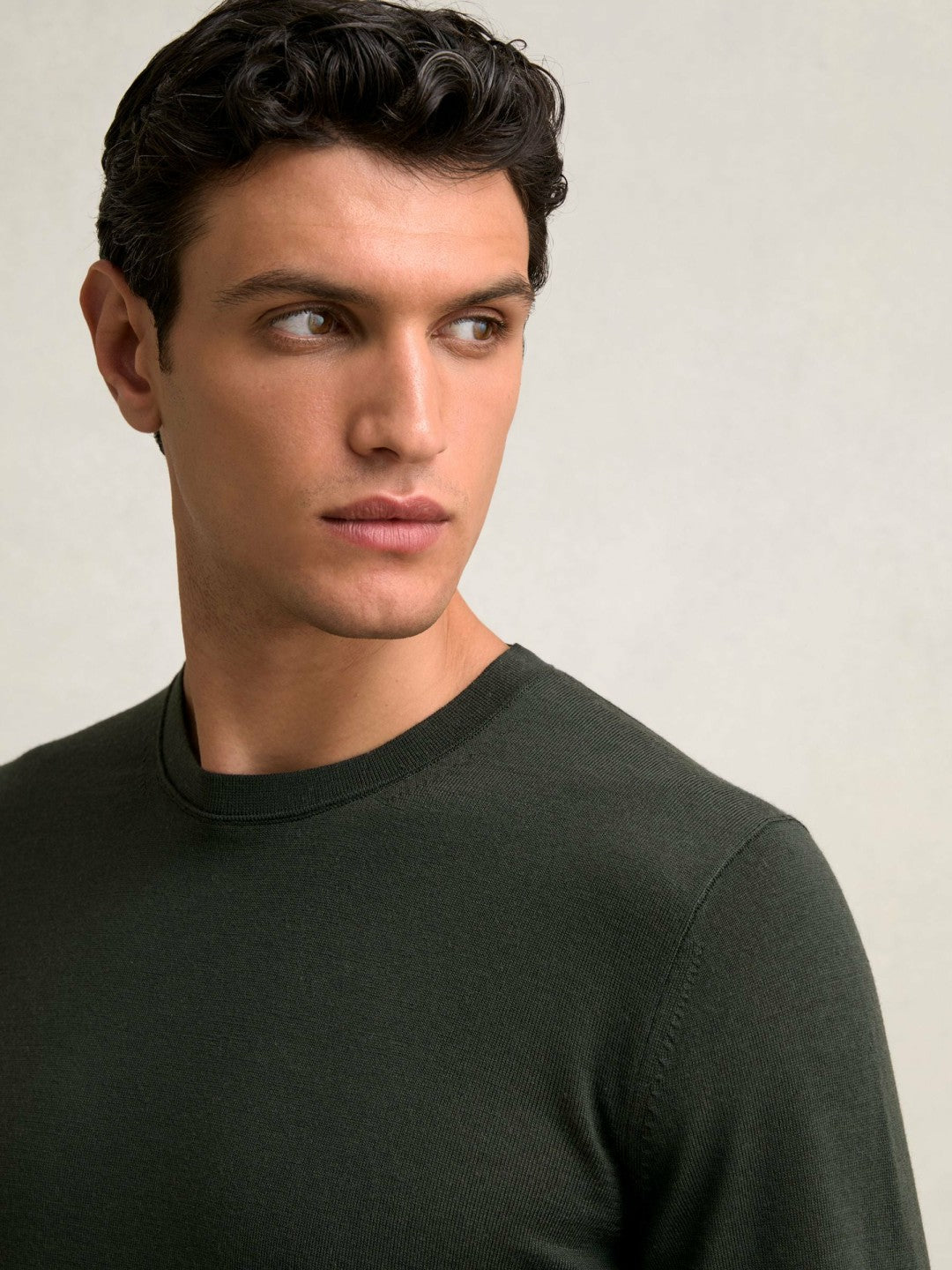 Merino Wool Crew Neck Jumper in Dark Military Green | Reiss Men New