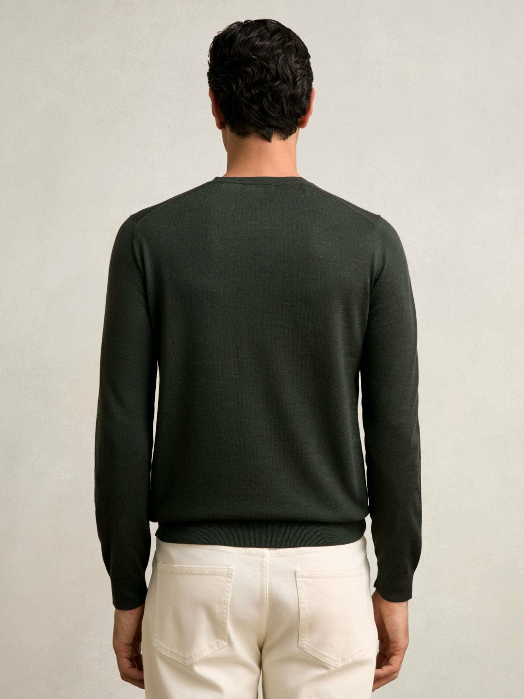 Merino Wool Crew Neck Jumper in Dark Military Green | Reiss Men New