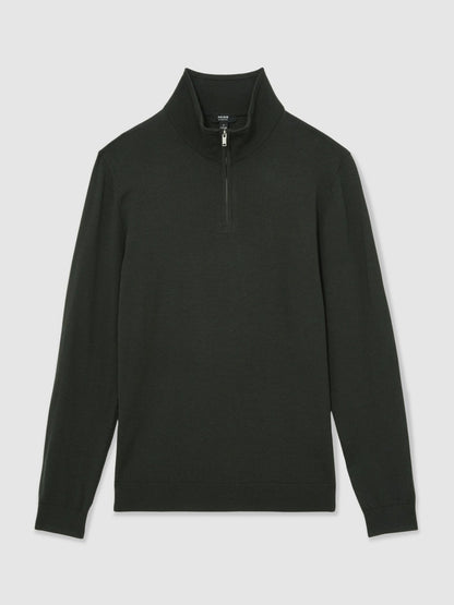 Merino Wool Half-Zip Jumper in Dark Military Green | Reiss Men Featured