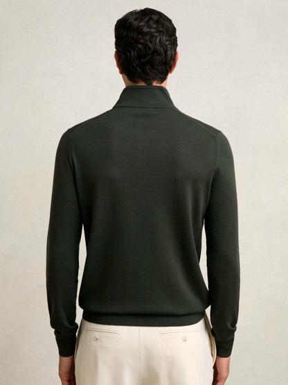 Merino Wool Half-Zip Jumper in Dark Military Green | Reiss Men Featured