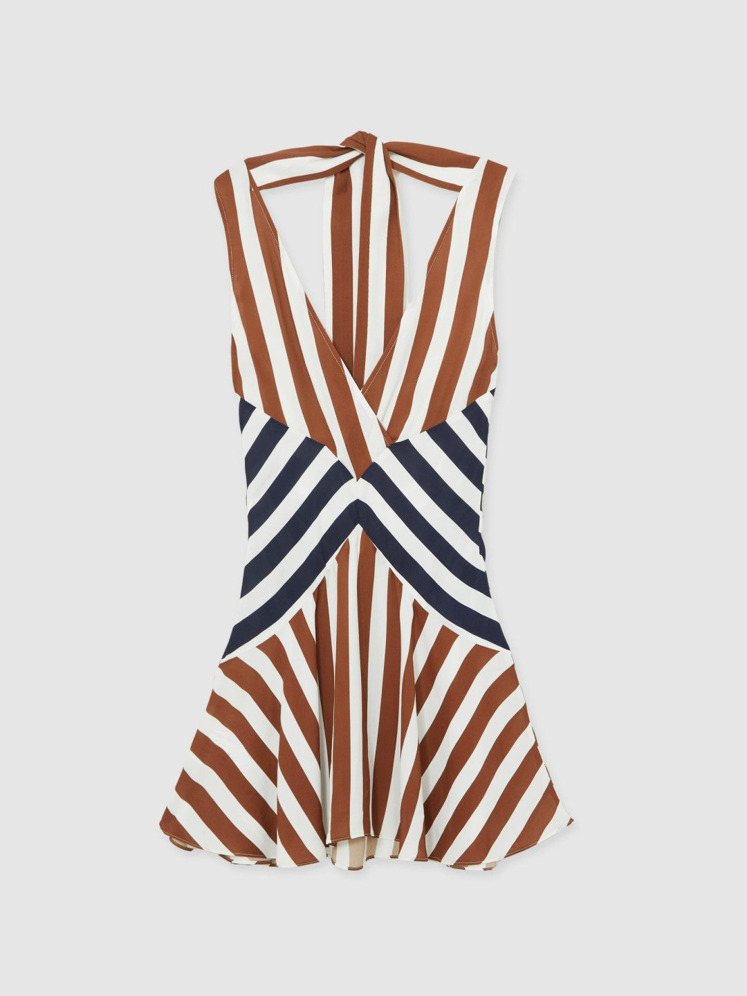 Stripe-Print Sleeveless Mini Dress in Brown/Navy | Reiss Women Best Seller
