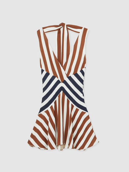 Stripe-Print Sleeveless Mini Dress in Brown/Navy | Reiss Women Best Seller