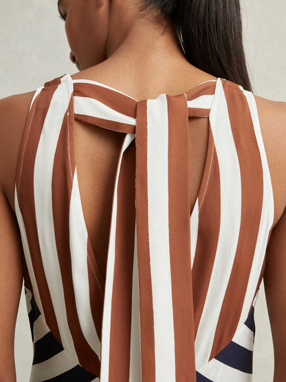 Stripe-Print Sleeveless Mini Dress in Brown/Navy | Reiss Women Best Seller