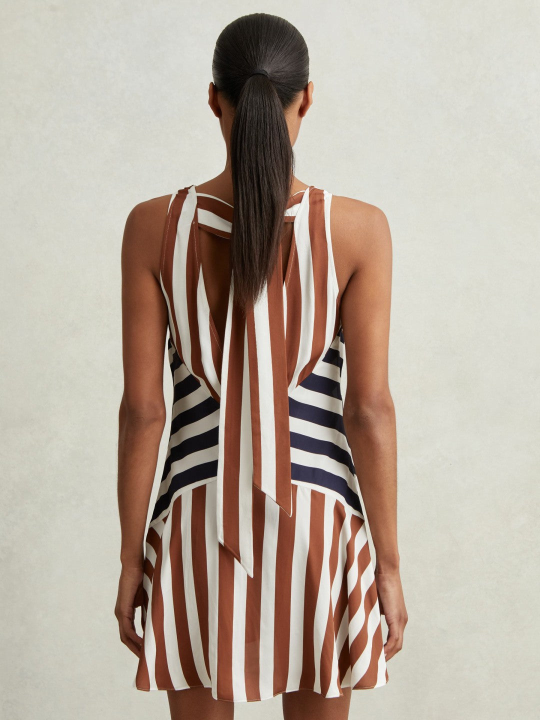 Stripe-Print Sleeveless Mini Dress in Brown/Navy | Reiss Women Best Seller