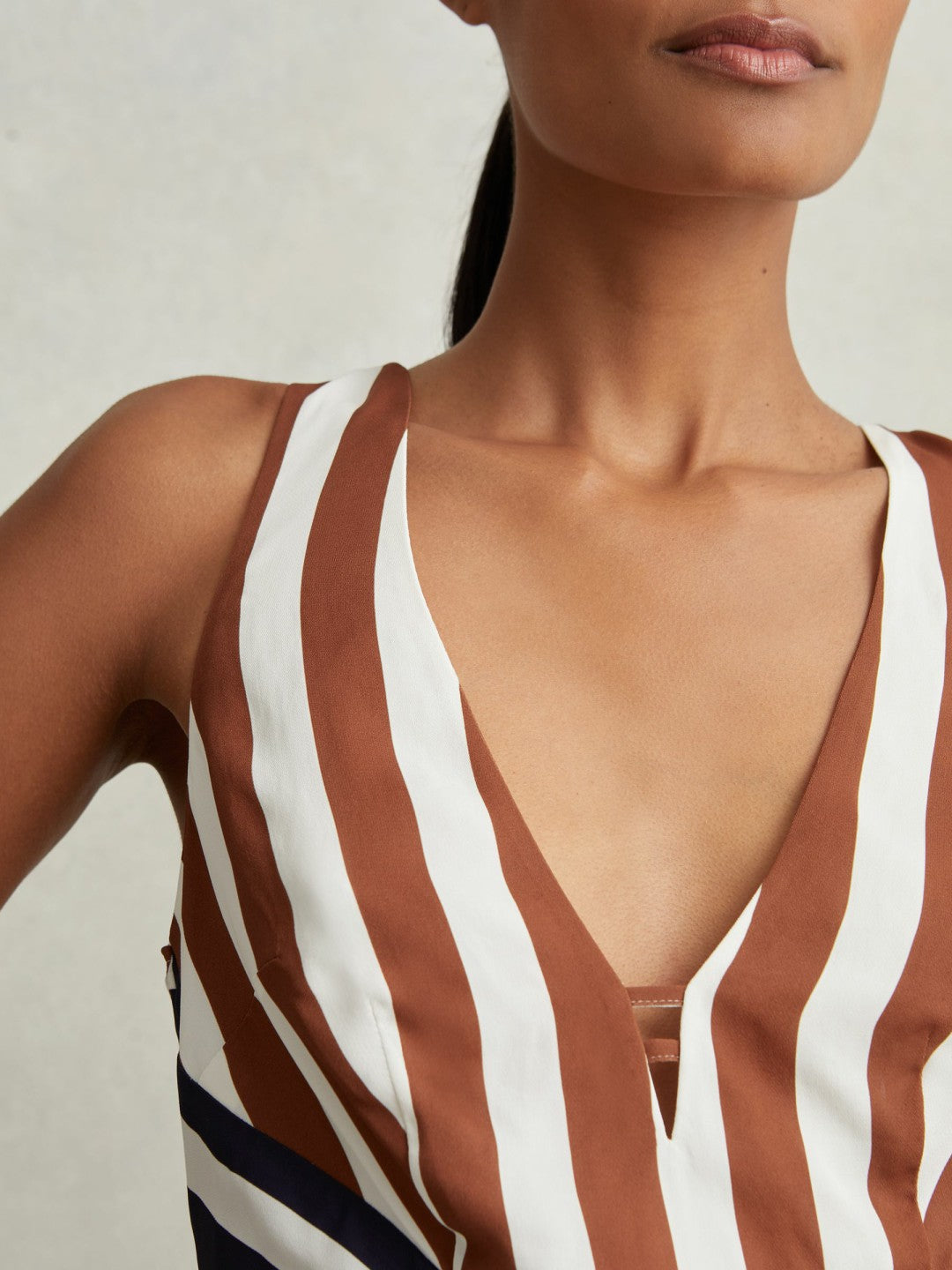 Stripe-Print Sleeveless Mini Dress in Brown/Navy | Reiss Women Best Seller