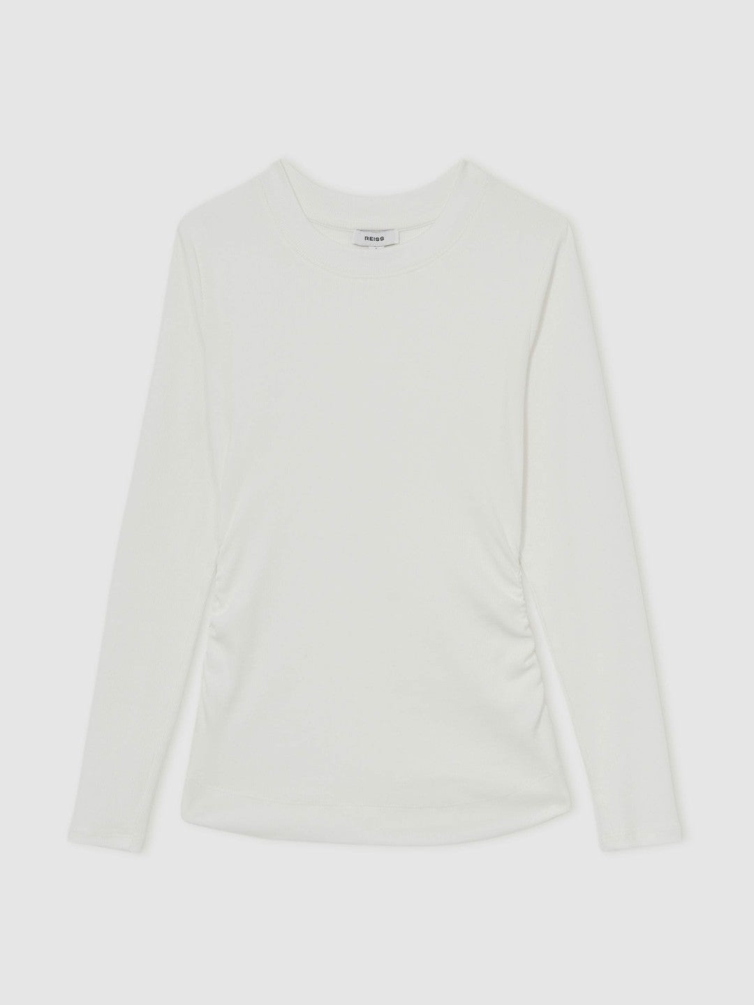 Cotton Long-Sleeve Ruched T-Shirt with Stretch in White | Reiss Women Trending