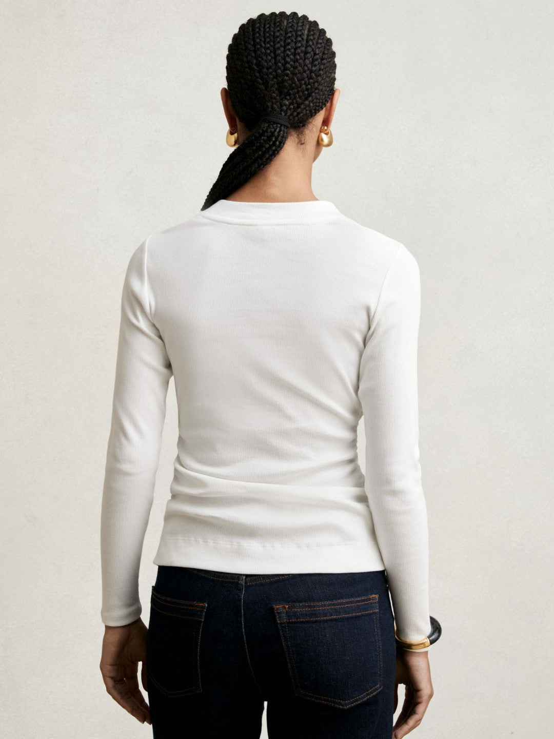 Cotton Long-Sleeve Ruched T-Shirt with Stretch in White | Reiss Women Trending