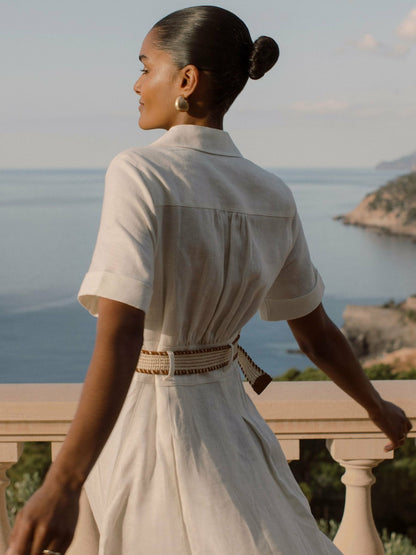 Linen Belted Midi Shirt Dress in Ivory | Reiss Women Featured