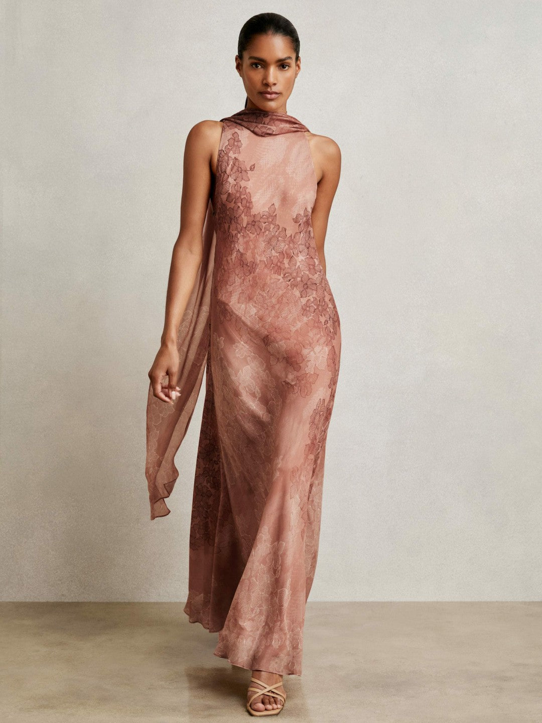 Petite Chiffon Floral Cape Maxi Dress in Pale Pink | Reiss Women Signature