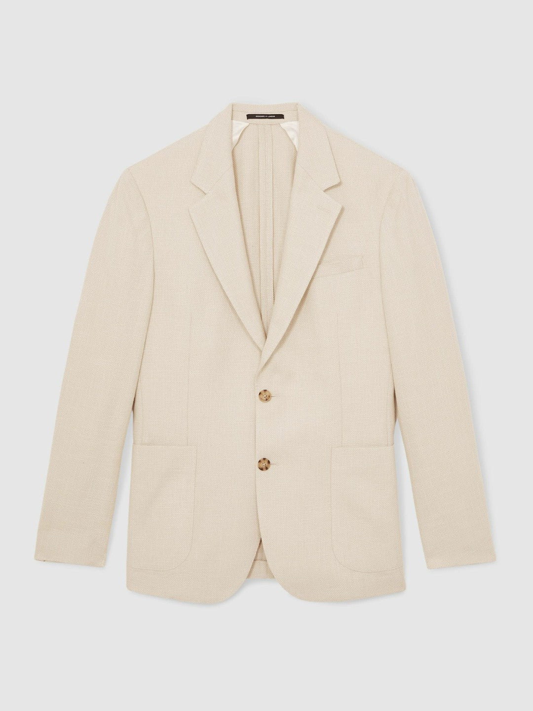 Slim Fit Single Breasted Textured Blazer with Cotton in Stone | Reiss Men Featured