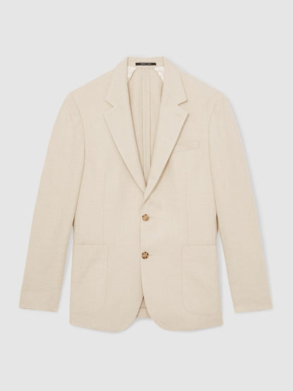 Slim Fit Single Breasted Textured Blazer with Cotton in Stone | Reiss Men Featured