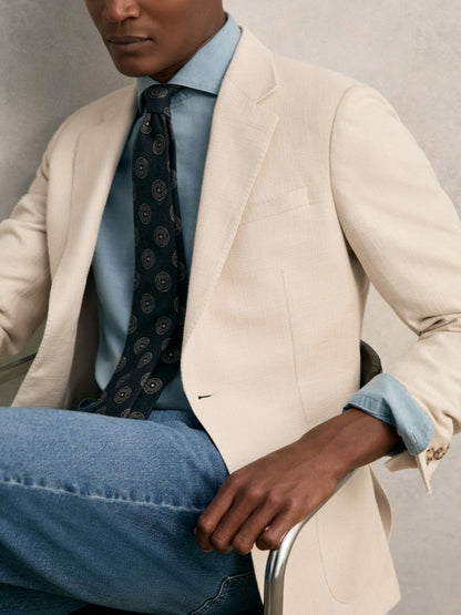 Slim Fit Single Breasted Textured Blazer with Cotton in Stone | Reiss Men Featured