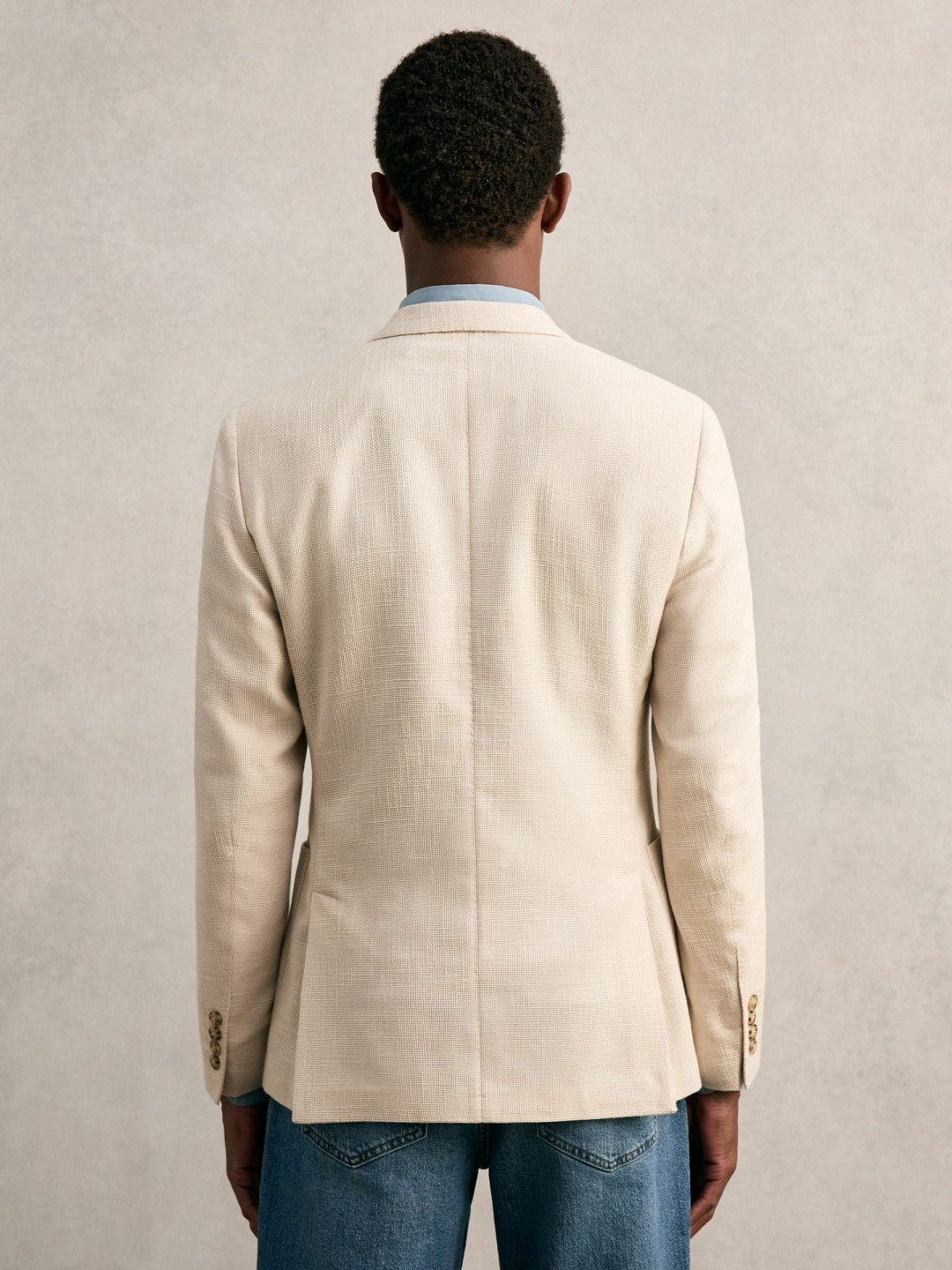 Slim Fit Single Breasted Textured Blazer with Cotton in Stone | Reiss Men Featured