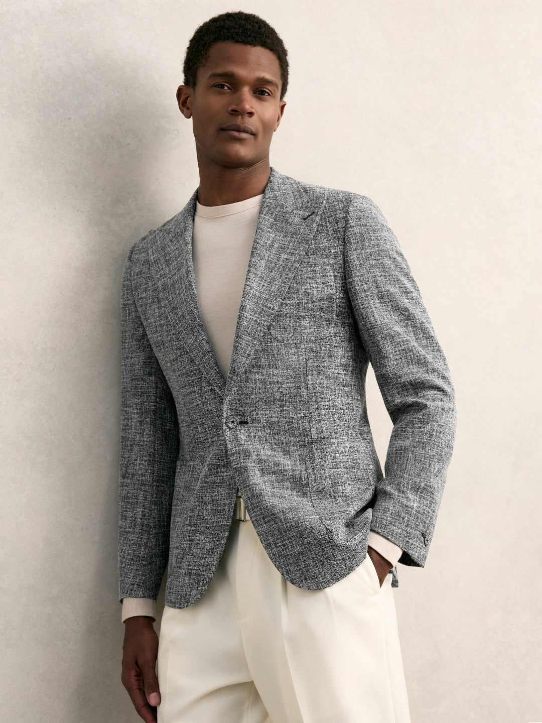 Single-Breasted Textured Mélange Blazer Slim-Fit in Navy Melange | Reiss Men Recommended