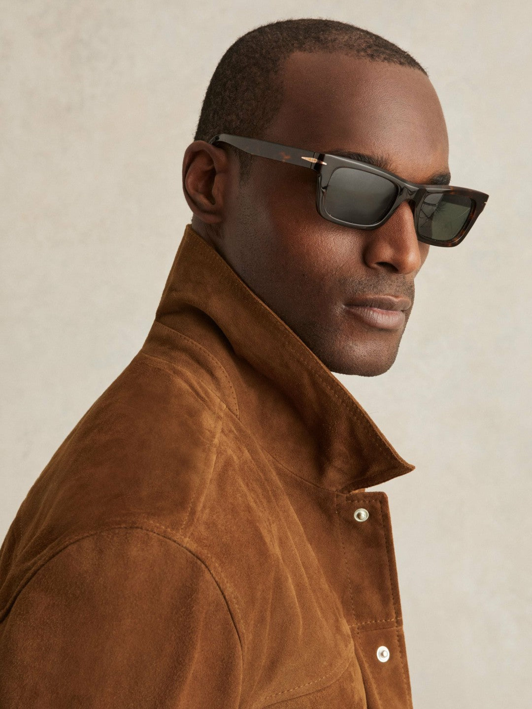 Suede Press Stud Trucker Jacket in Tobacco Brown | Reiss Men Premium