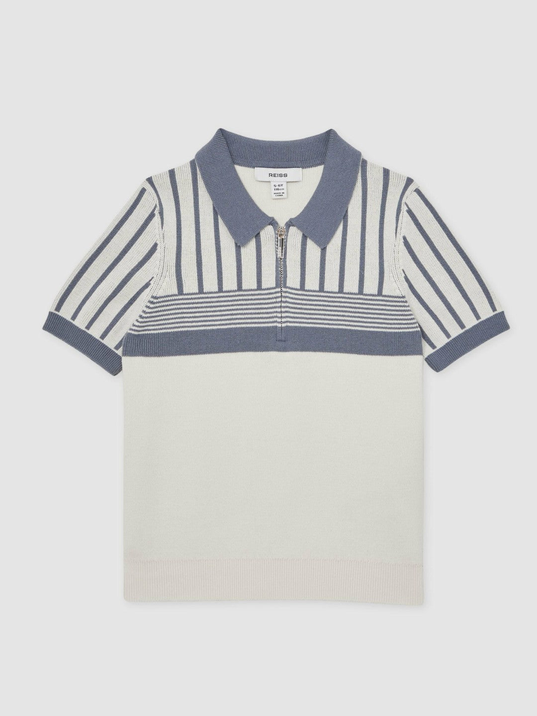 3-9 yrs Cotton Stripe Knit Half-Zip Polo Shirt in Off White/ Airforce Blue | Reiss Children & Baby Trending