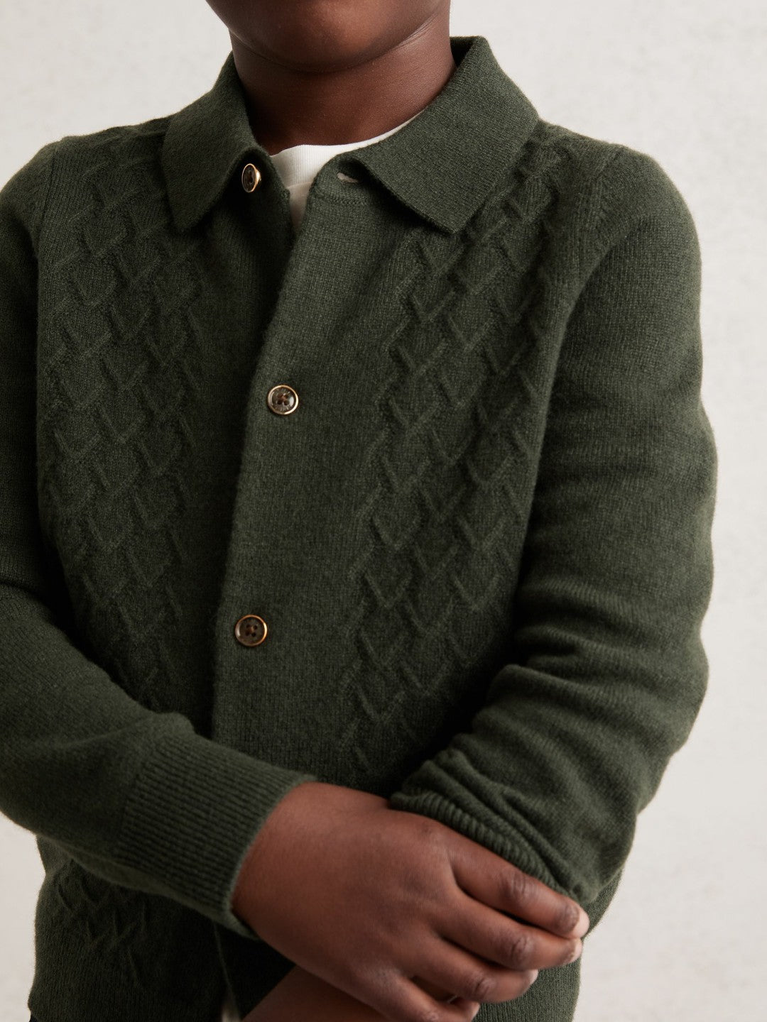 9-13 yrs Wool V-Stitch Button-Through Cardigan in Forest Green | Reiss Children & Baby Premium