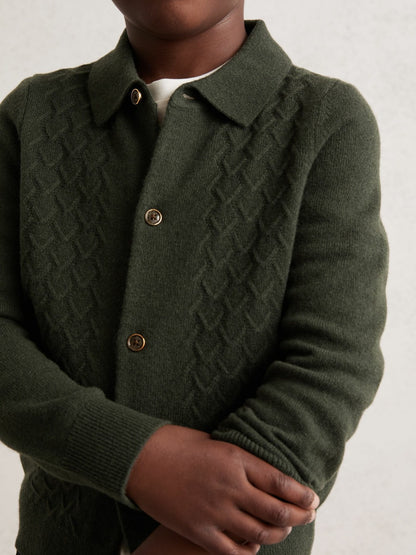 9-13 yrs Wool V-Stitch Button-Through Cardigan in Forest Green | Reiss Children & Baby Premium