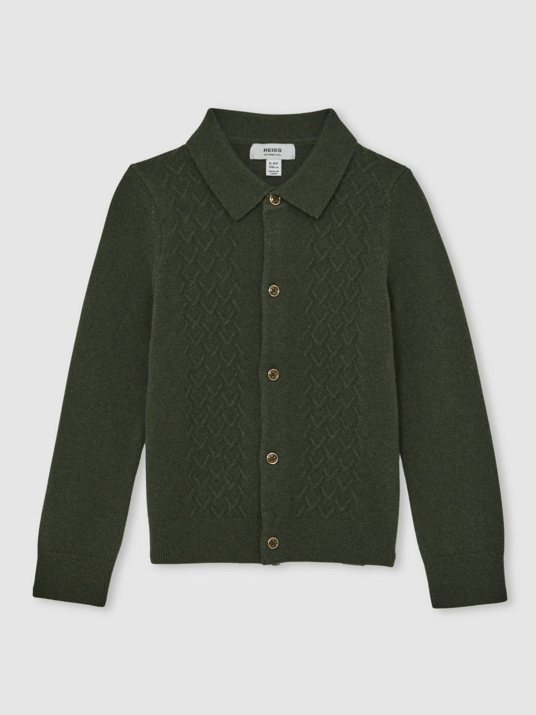 9-13 yrs Wool V-Stitch Button-Through Cardigan in Forest Green | Reiss Children & Baby Premium