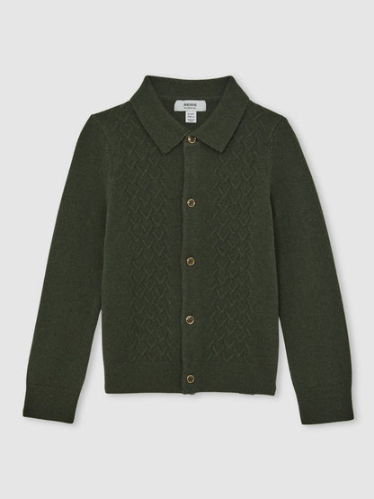 9-13 yrs Wool V-Stitch Button-Through Cardigan in Forest Green | Reiss Children & Baby Premium