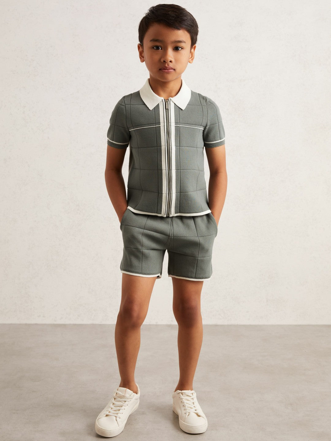 3-9 yrs Tipped Knit Zip-Through Shirt in Dark Sage Green | Reiss Children & Baby Popular