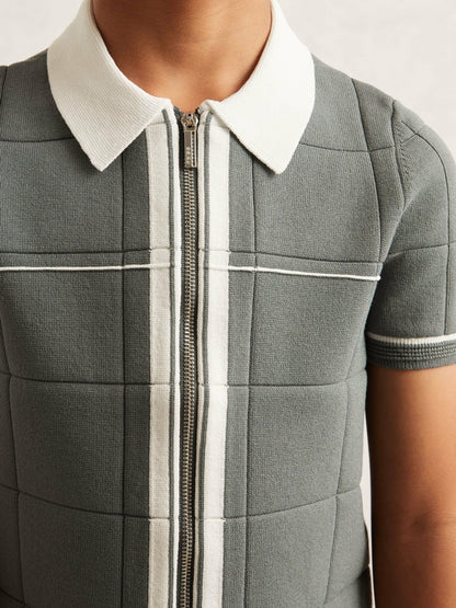 9-13 yrs Tipped Knit Zip-Through Shirt in Dark Sage Green | Reiss Children & Baby New