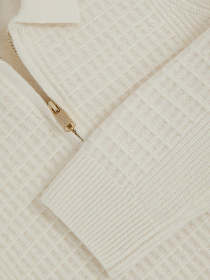 3-9 yrs Wool Waffle-Knit Half-Zip Polo Shirt in Off White | Reiss Children & Baby Exclusive