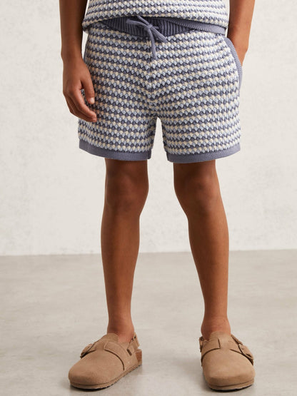 3-9 yrs Cotton-Blend Knitted Stripe Shorts in Blue/White | Reiss Children & Baby New