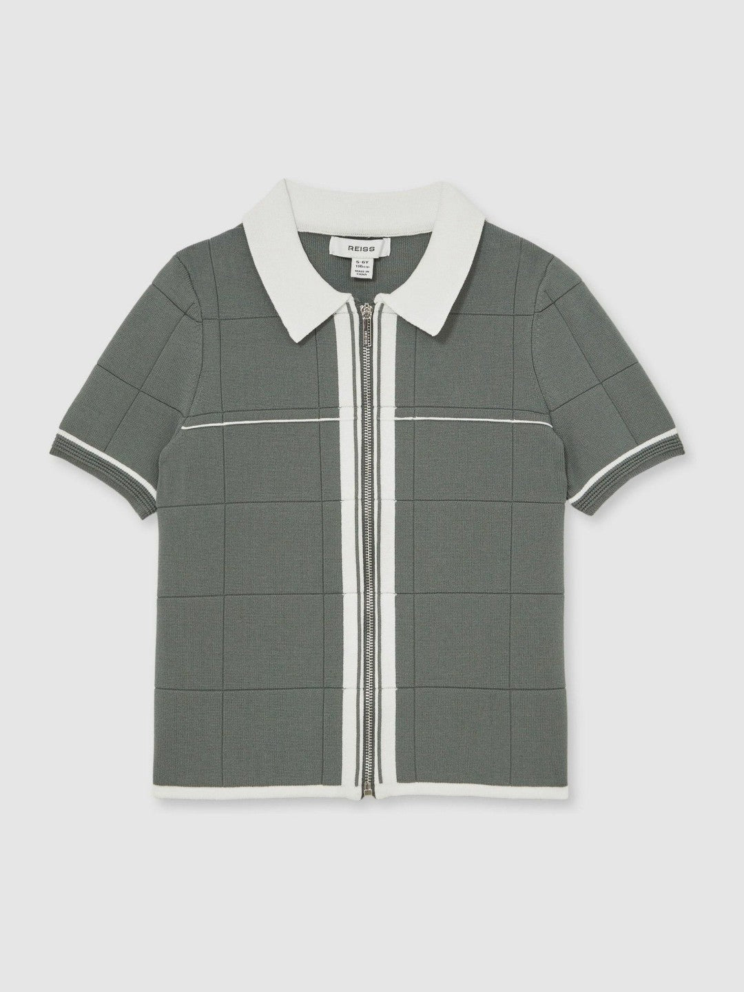 13-14 yrs Tipped Knit Zip-Through Shirt in Dark Sage Green | Reiss Children & Baby Exclusive