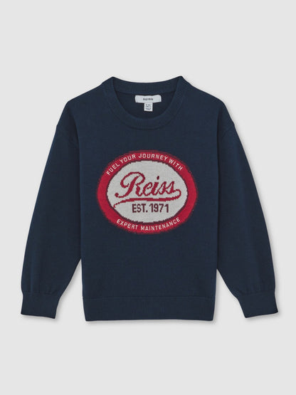 13-14 yrs Cotton Motor Cars Logo Jumper in Navy | Reiss Children & Baby Best Seller