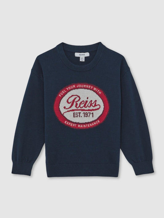 13-14 yrs Cotton Motor Cars Logo Jumper in Navy | Reiss Children & Baby Best Seller