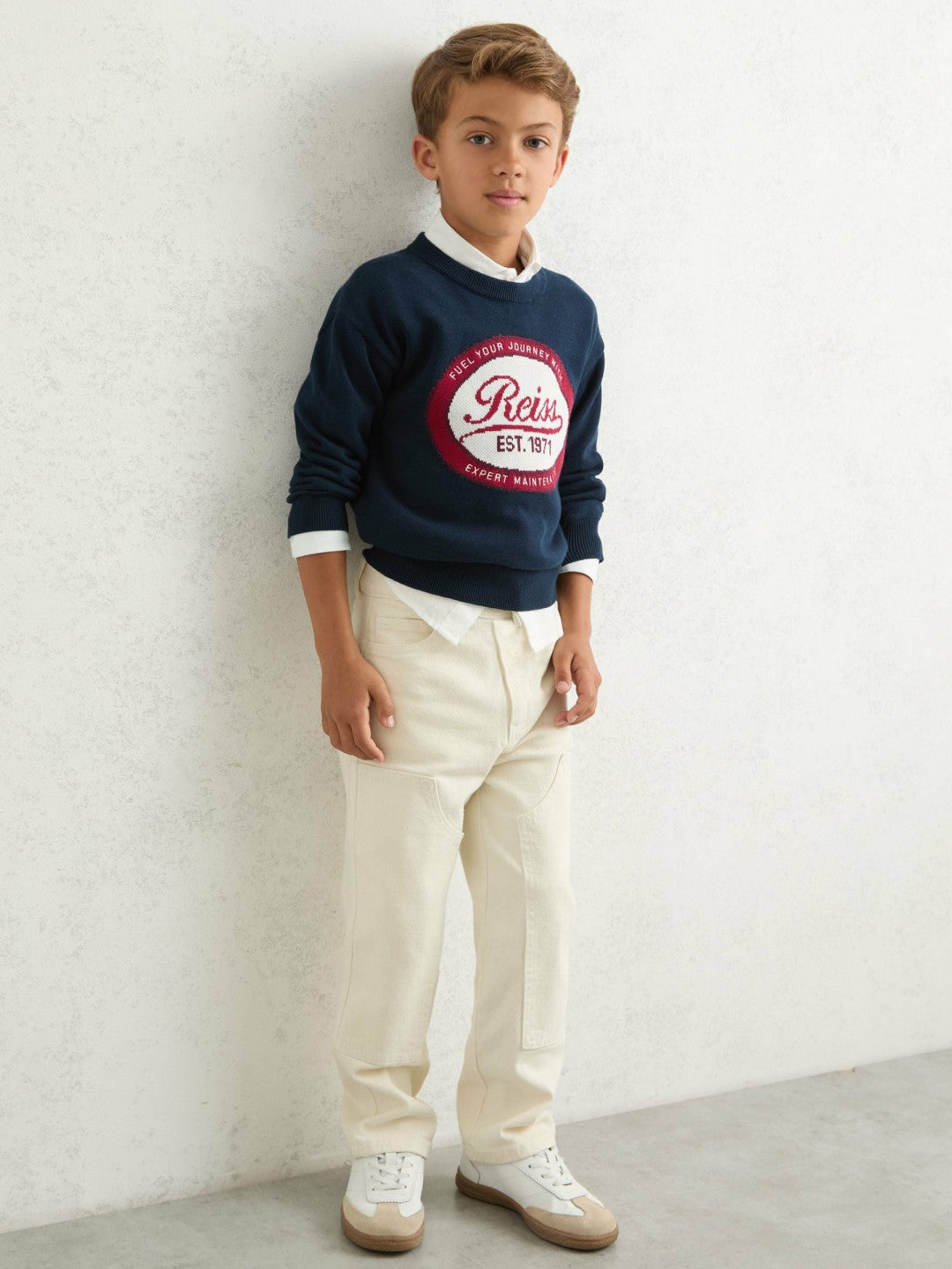 13-14 yrs Cotton Motor Cars Logo Jumper in Navy | Reiss Children & Baby Best Seller