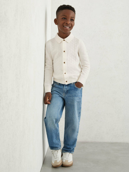 9-13 yrs Wool V-Stitch Button-Through Cardigan in Off White | Reiss Children & Baby Popular