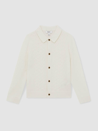 9-13 yrs Wool V-Stitch Button-Through Cardigan in Off White | Reiss Children & Baby Popular