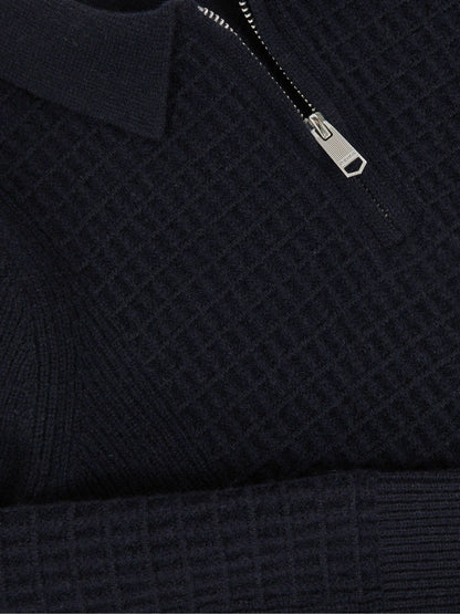 3-9 yrs Wool Waffle-Knit Half-Zip Polo Shirt in Navy Blue | Reiss Children & Baby Recommended