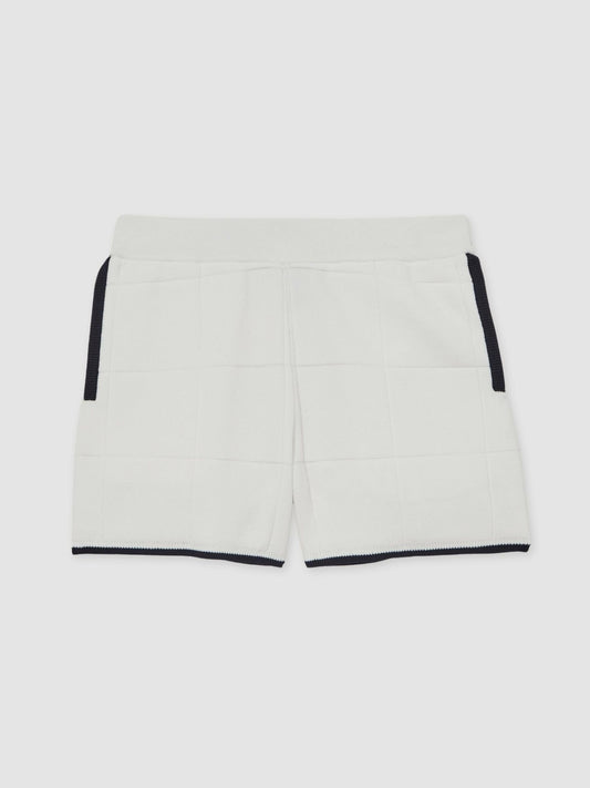9-12 yrs Tipped Knit Stitch-Detail Shorts in White/Navy | Reiss Children & Baby Recommended