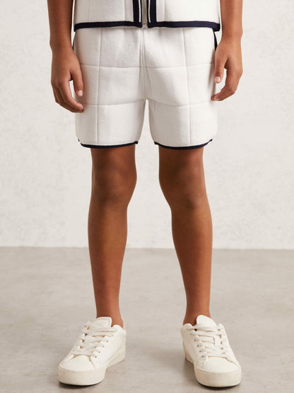 9-12 yrs Tipped Knit Stitch-Detail Shorts in White/Navy | Reiss Children & Baby Recommended