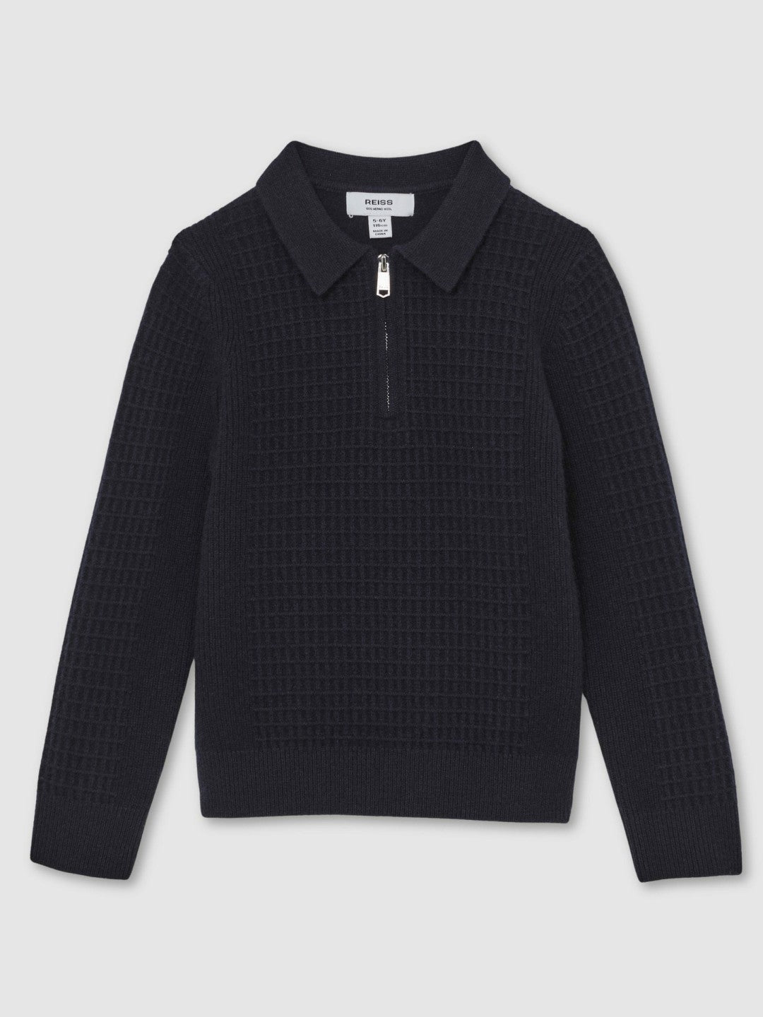 9-13 yrs Wool Waffle-Knit Half-Zip Polo Shirt in Navy Blue | Reiss Children & Baby Premium